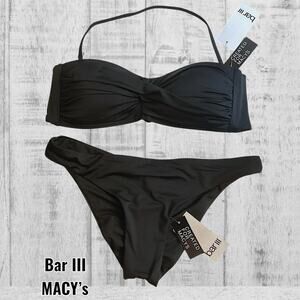 NWT Bar III Women's XS-2 Piece Black Bandeau Top Cheeky Hipster Bikini Bottom
